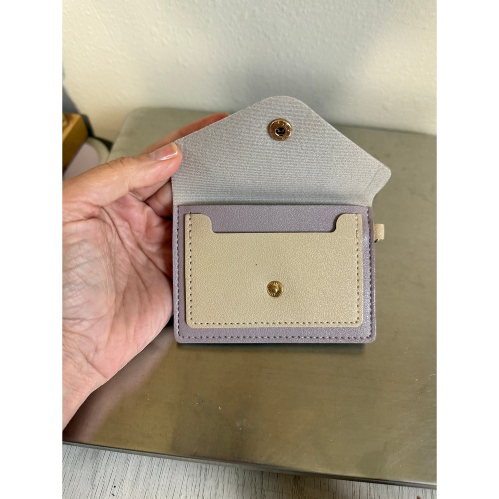 Mini Envelope‎ Card Holder Wallet Keychain Purple Beige Snap Case - Picture 3 of 3